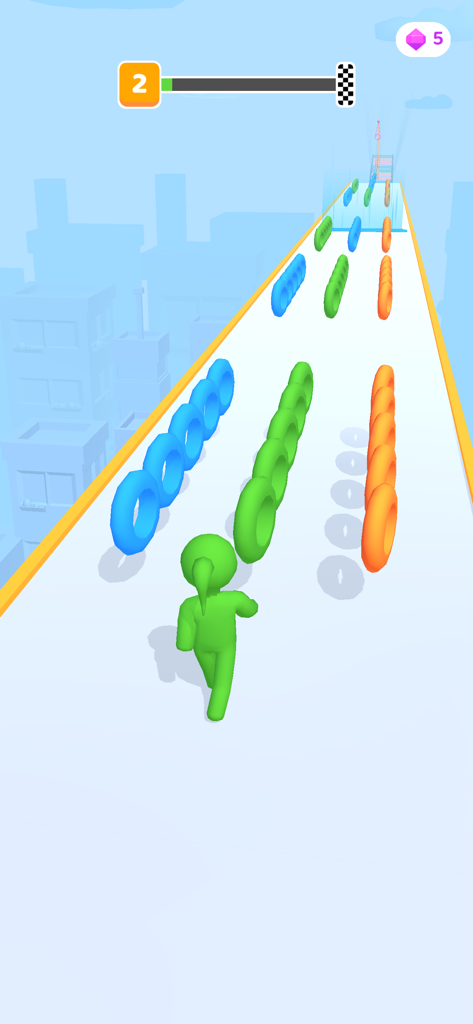 Long Neck Run - Personnage vert collectant des anneaux de couleur correspondante dans Long Neck Run