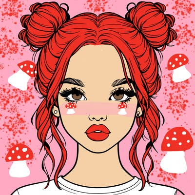 realistic girl with two buns in hair and lips