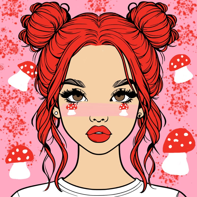 realistic girl with two buns in hair and lips