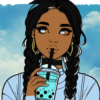 realistic girl with braided hair drinking boba