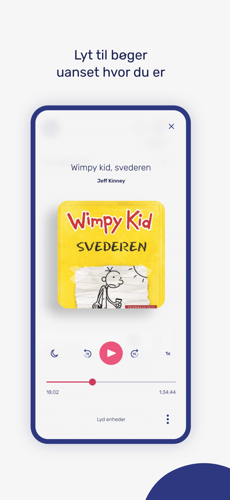Mobile screen showing the BookBites audiobook player interface with playback controls and a book cover