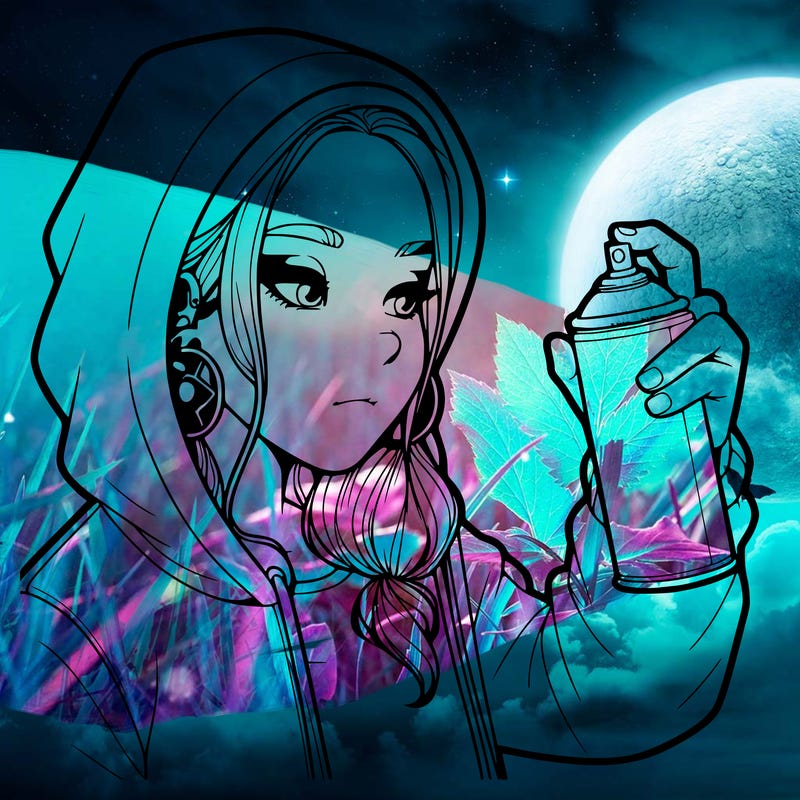 a realistic girl, spray painting