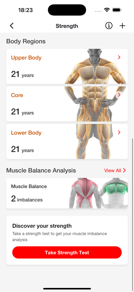 ACTIV FITNESS - ACTIV FITNESS app strength and muscle balance analysis screen
