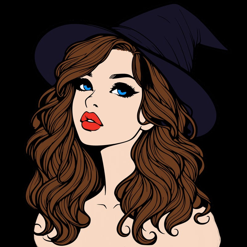 realistic witch girl with wavy hair and lips