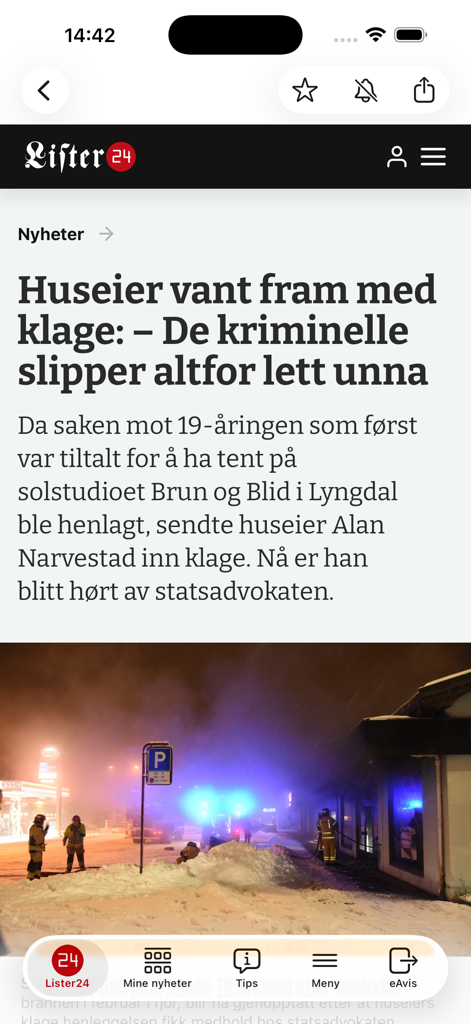 Lister24 - Lister24 mobile app screen showing a local news article with an emergency scene photo