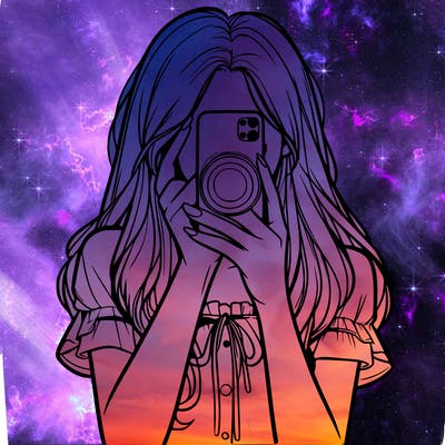 a realistic girl holding her phone taking pictures