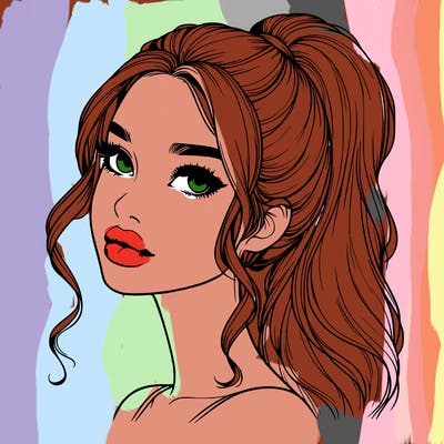 realistic girl with a ponytail on her hair and lips