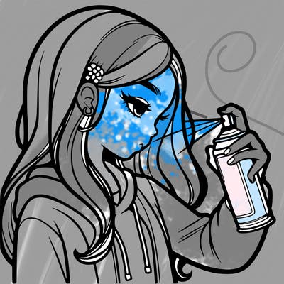 a realistic girl spray painting