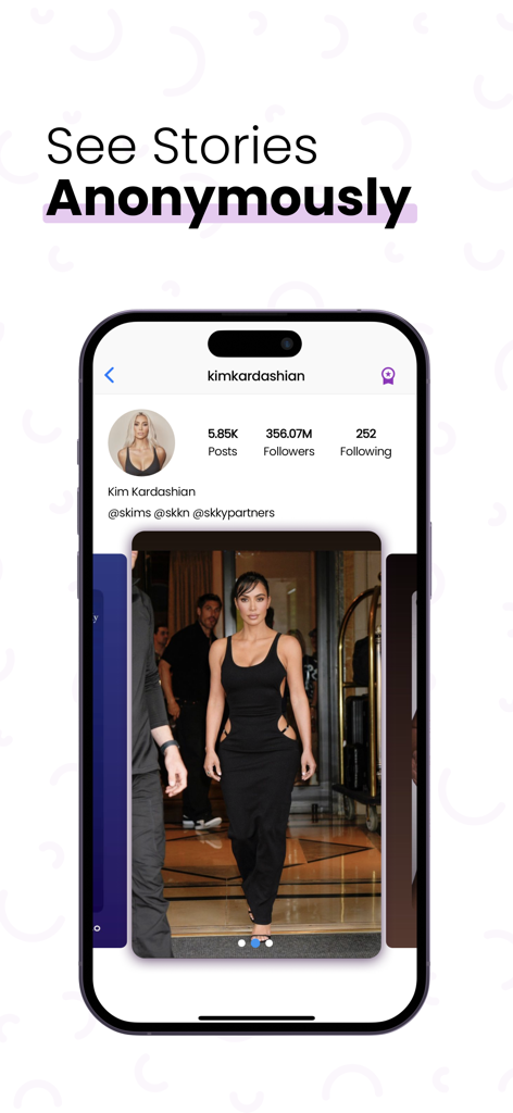 Smartphone mostrando la interfaz de la app Anonym Stories para Insta para ver historias de Instagram de forma anónima