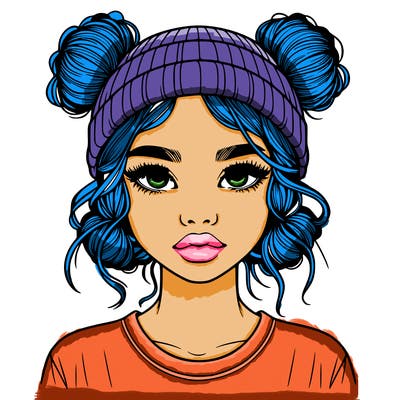 realistic girl with buns in her hair with a beanie on