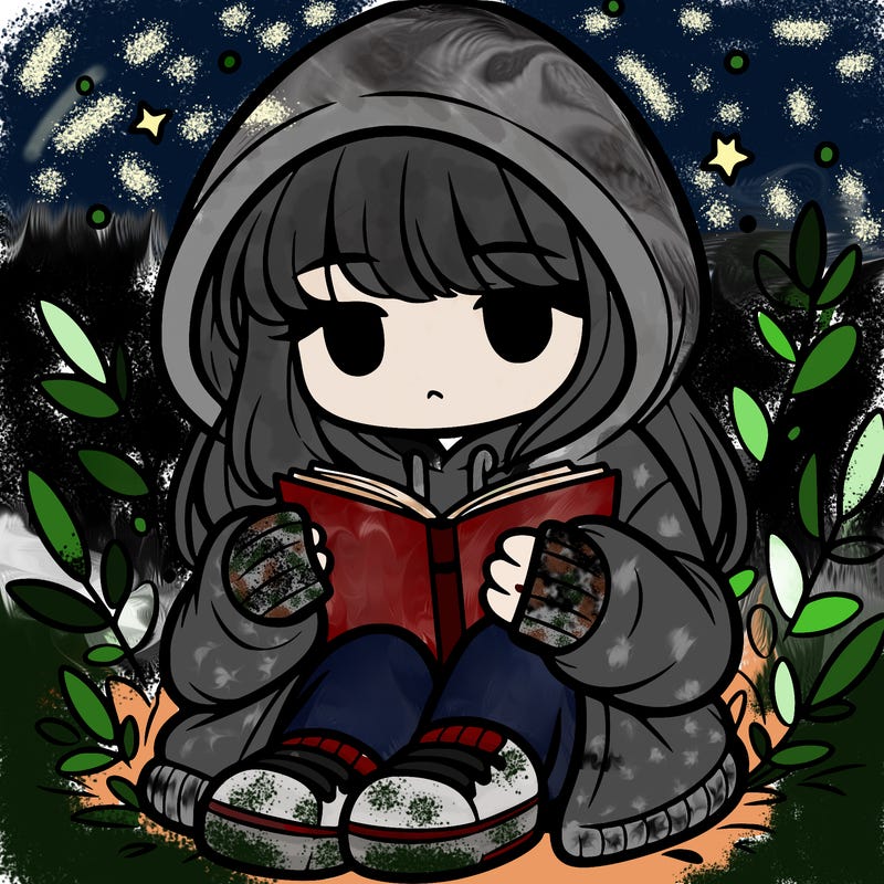 girl in oversized hoodie reading a book
