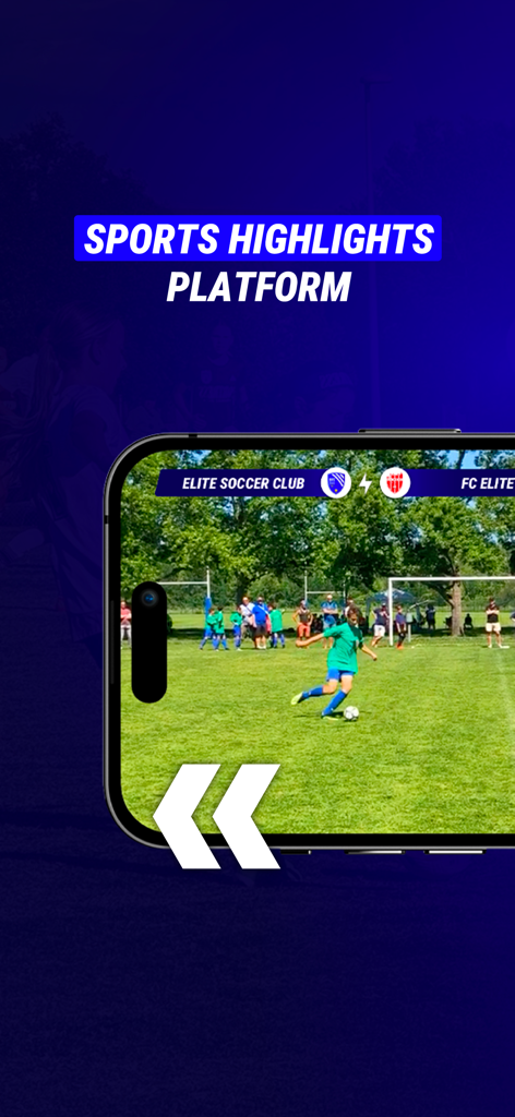 Pantalla de smartphone que muestra la aplicación Rematch grabando un partido de fútbol juvenil con un icono de rebobinado