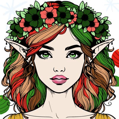realistic female elf with flower crown