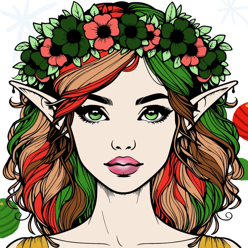 realistic female elf with flower crown