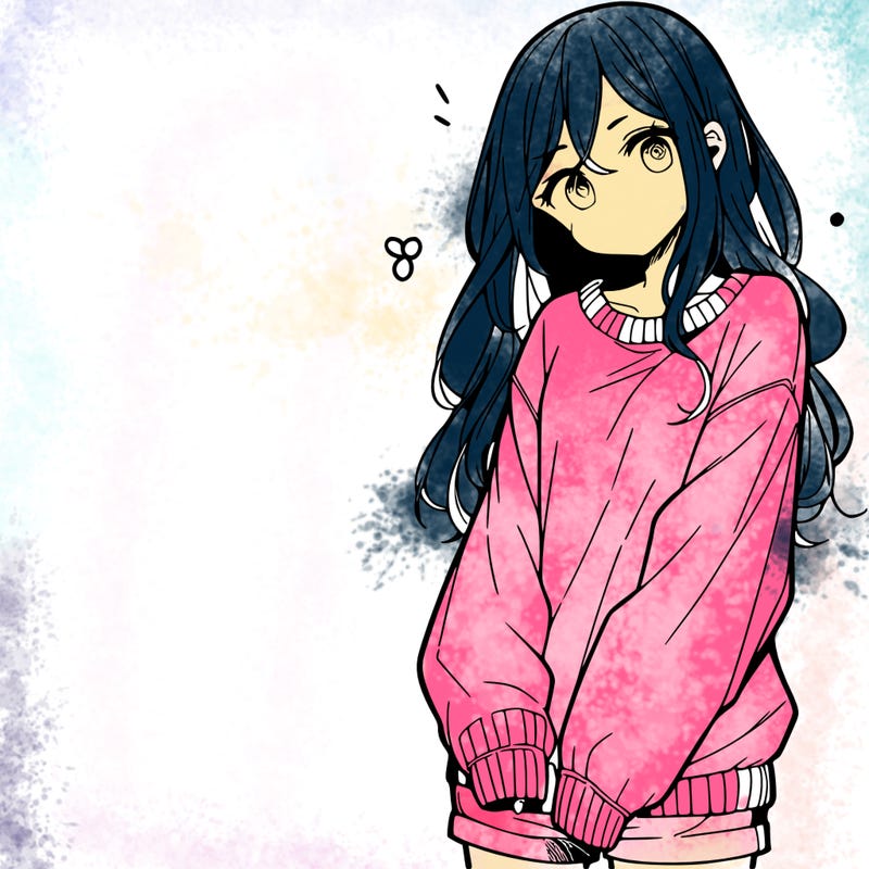 manga teen girl  in a sweater and baggy pants