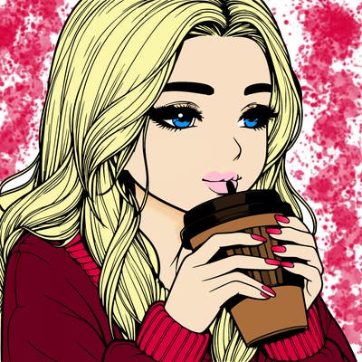 realistic girl drinking coffee