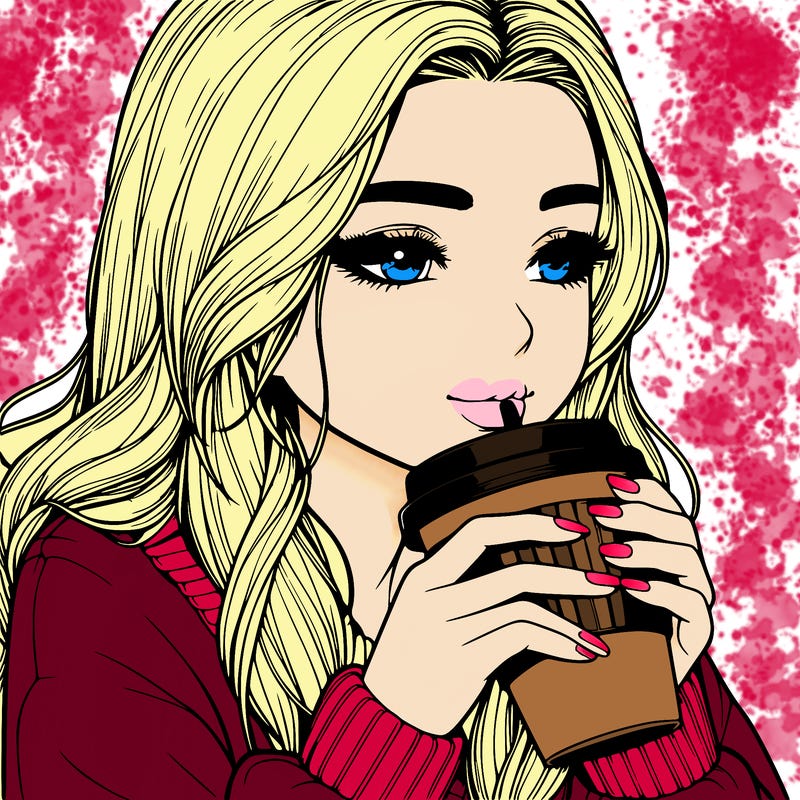 realistic girl drinking coffee