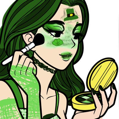 little girl putting on makeup