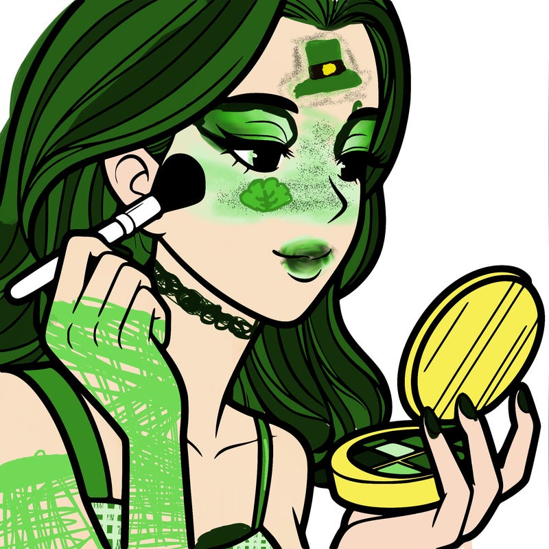 little girl putting on makeup