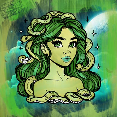 realistic girl with snakes as hair