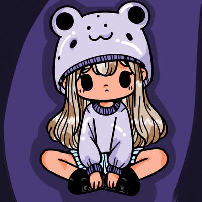 a girl wearing a frog hat and some frog socks