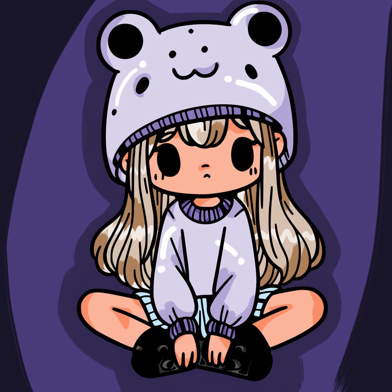 a girl wearing a frog hat and some frog socks