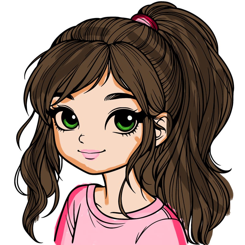 realistic girl with ponytail