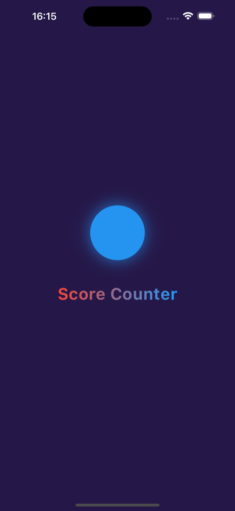 Score Counter: Clicker - Splash screen of the Score Counter Clicker mobile app featuring a glowing blue circle and minimalist design.