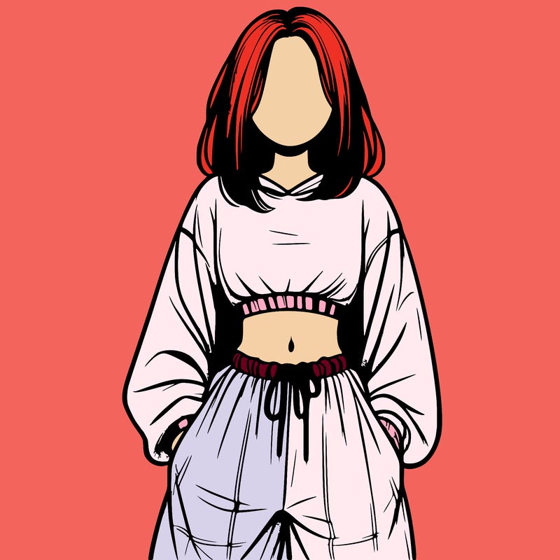 realistic girl faceless with baggy pants and a crop top