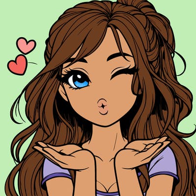 realistic girl winking and blowing a kiss while making heart hands
