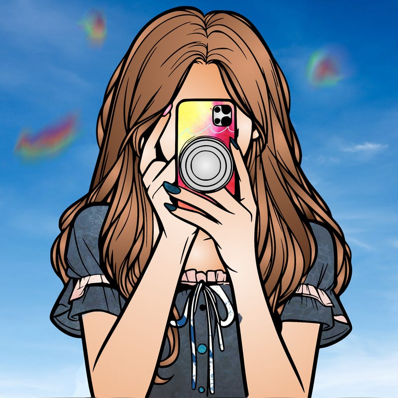 a realistic girl holding her phone taking pictures