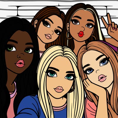 group of teen girls friends y2k up close in a selfie