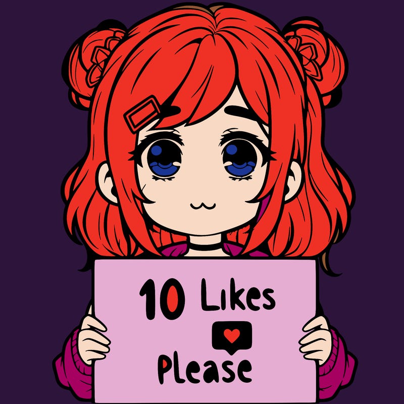 a girl with a sign saying 10 likes please