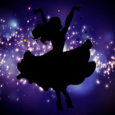 dancer dancing with a shimmery costume on realistic