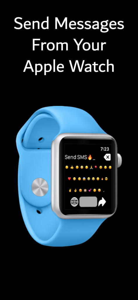 EasyType Keyboard for Watch - Apple Watch exibindo um teclado de emoji para enviar mensagens