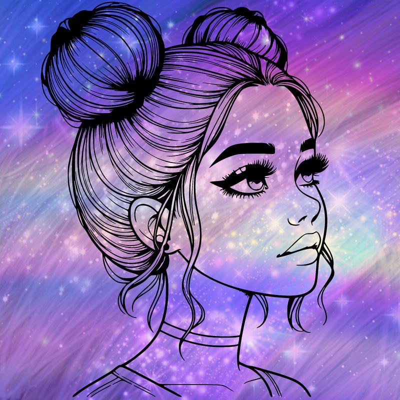 realistic girl with buns on the top of her head