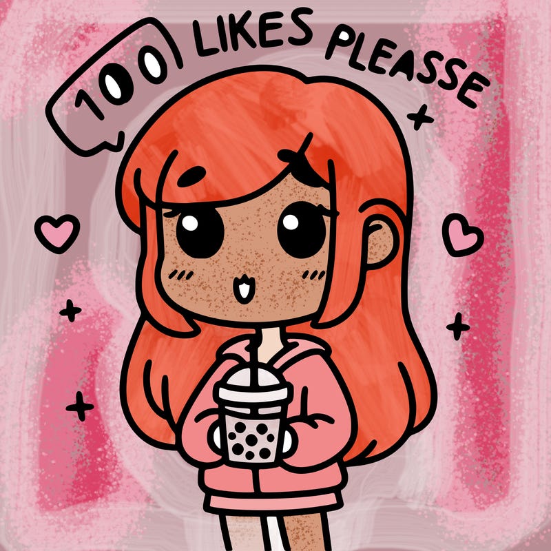 girl holding boba while saying 100 likes please