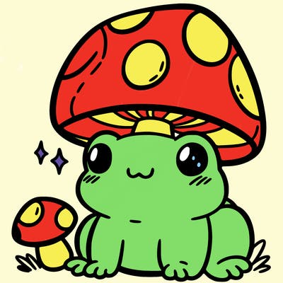 a cute frog with a mushroom hat