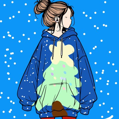 realistic girl with a oversized sweatshirt on and a bun