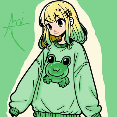 girl wearing frogging sweatshirt
