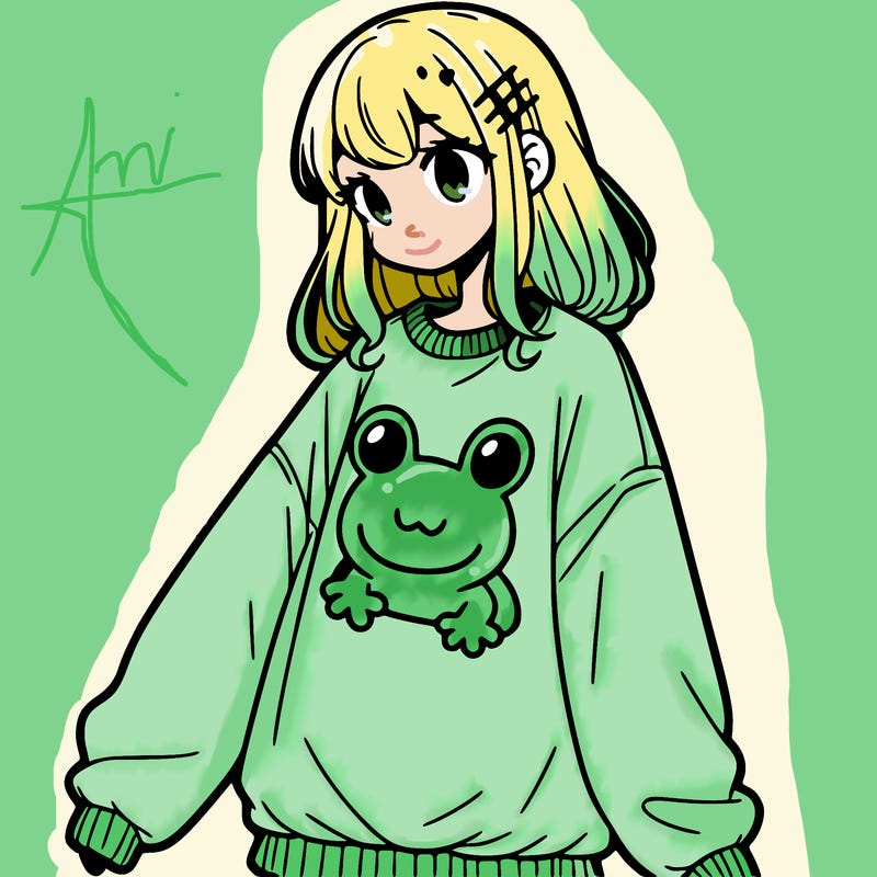 girl wearing frogging sweatshirt