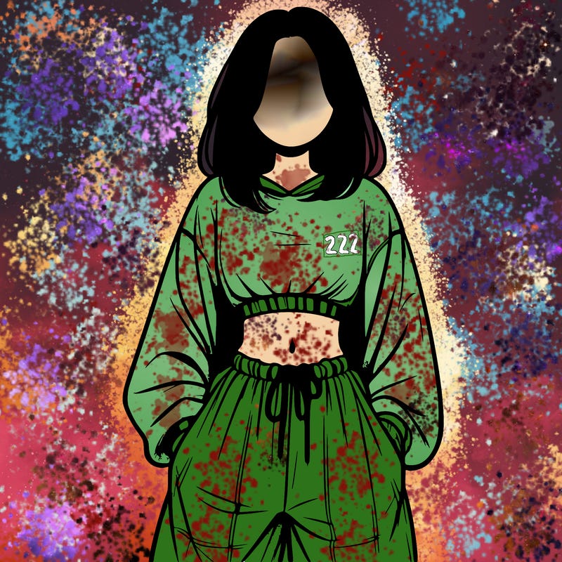 realistic girl faceless with baggy pants and a crop top