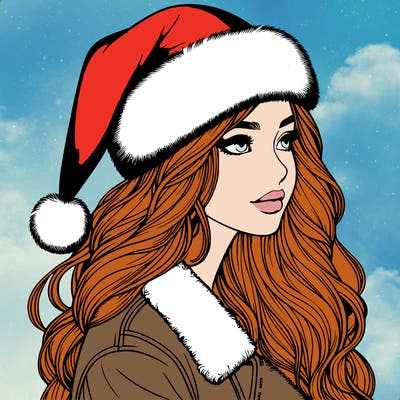realistic girl in santa hat