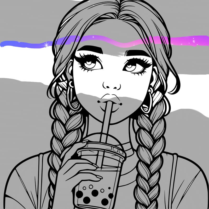 realistic girl with braided hair drinking boba