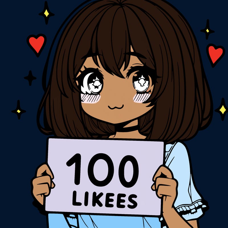 anima girl holding a 100 likes sign in her hand
