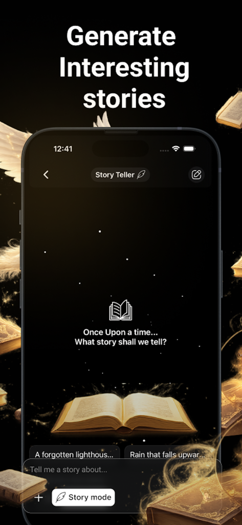 ChatAll : Ask AI Anything 5.4 - Interfaz de la función de narrador de IA de la aplicación ChatAll para generar escritura creativa.