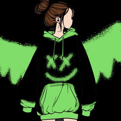 realistic girl with a oversized sweatshirt on and a bun