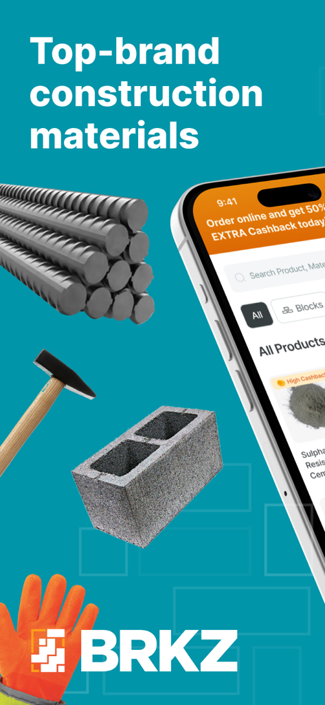 BRKZ - BRKZ app interface for ordering construction materials like steel rebar and concrete blocks