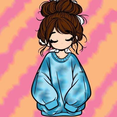 girl with baggy sweatshirt and messy bun