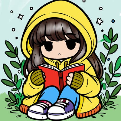 girl in oversized hoodie reading a book